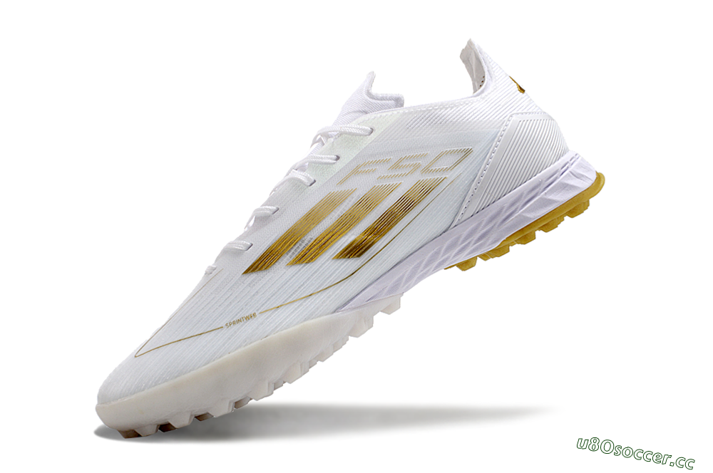 Men's Adidas F50 Elite TF Artificial Turf Low-Tops Football Shoes - White/Gold 5