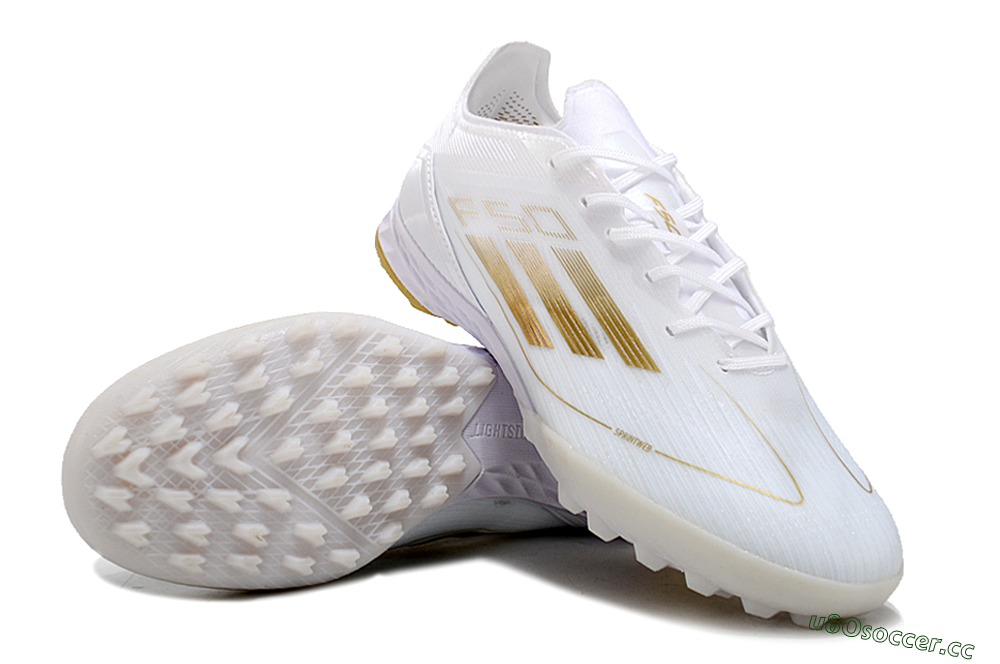Men's Adidas F50 Elite TF Artificial Turf Low-Tops Football Shoes - White/Gold 3