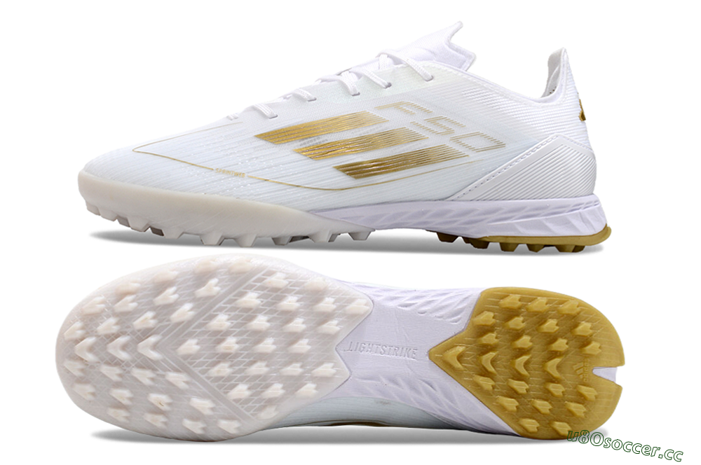 Men's Adidas F50 Elite TF Artificial Turf Low-Tops Football Shoes - White/Gold 1