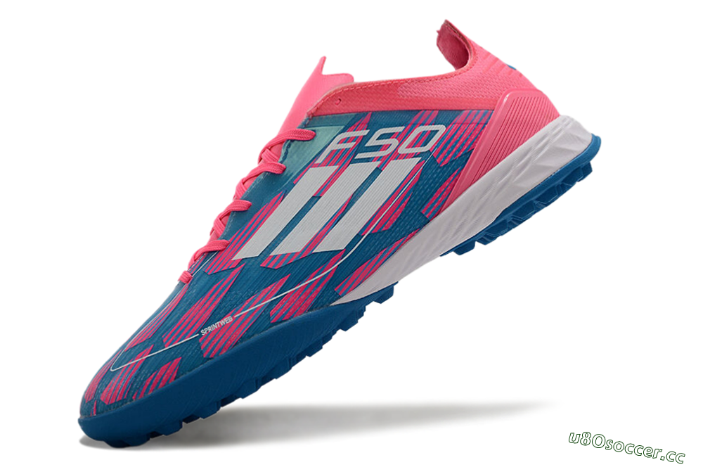 Men's Adidas F50 Elite TF Artificial Turf Low-Tops Football Shoes - Blue/Pink/White 5