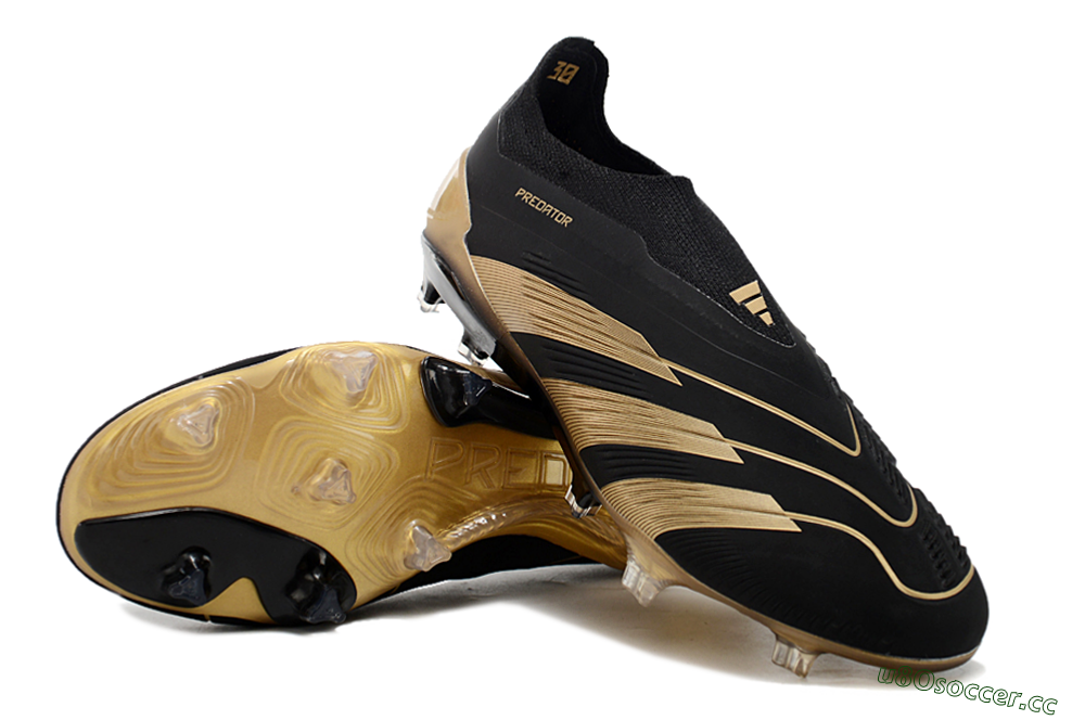 Men's Adidas Predator Accuracy+ Laceless FG Firm Ground Low-Tops Football Boots - Black/Gold 3