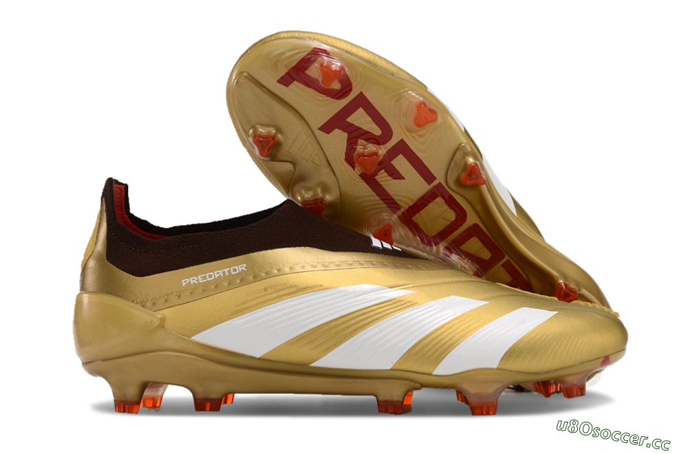 Men's Adidas Predator 24 Elite Laceless FG Firm Ground Low-Tops Football Boots - Gold/White/Brown 2