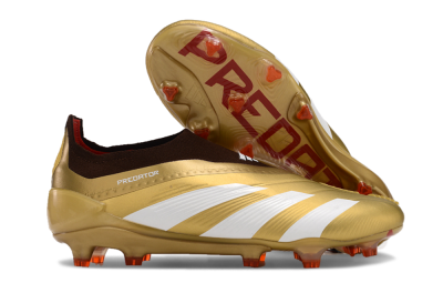 Men's Adidas Predator 24 Elite Laceless FG Firm Ground Low-Tops Football Boots - Gold/White/Brown