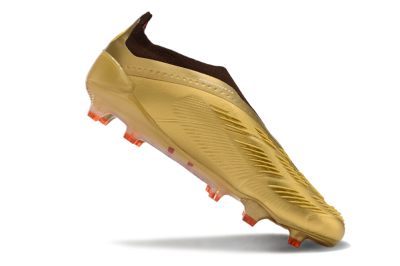 Men's Adidas Predator 24 Elite Laceless FG Firm Ground Low-Tops Football Boots - Gold/White/Brown