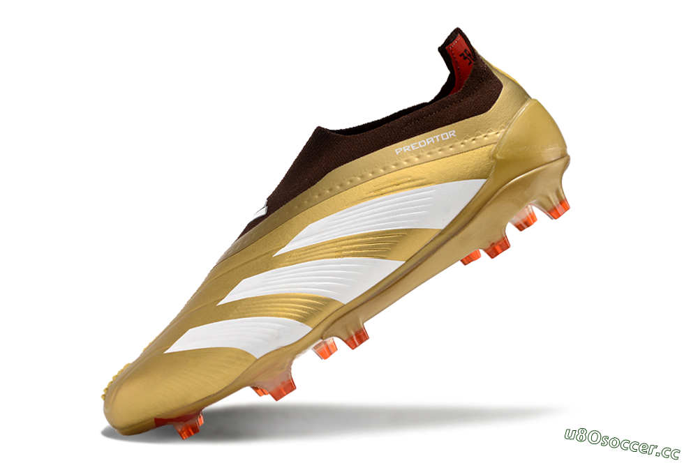 Men's Adidas Predator 24 Elite Laceless FG Firm Ground Low-Tops Football Boots - Gold/White/Brown 5