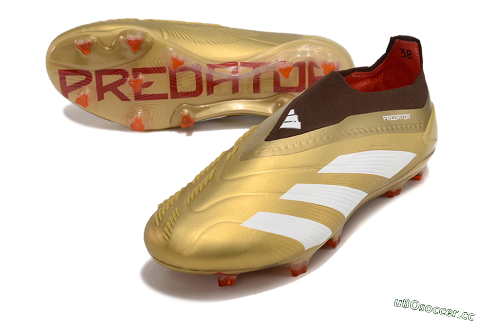 Men's Adidas Predator 24 Elite Laceless FG Firm Ground Low-Tops Football Boots - Gold/White/Brown 3