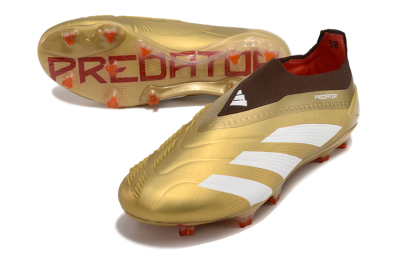 Men's Adidas Predator 24 Elite Laceless FG Firm Ground Low-Tops Football Boots - Gold/White/Brown