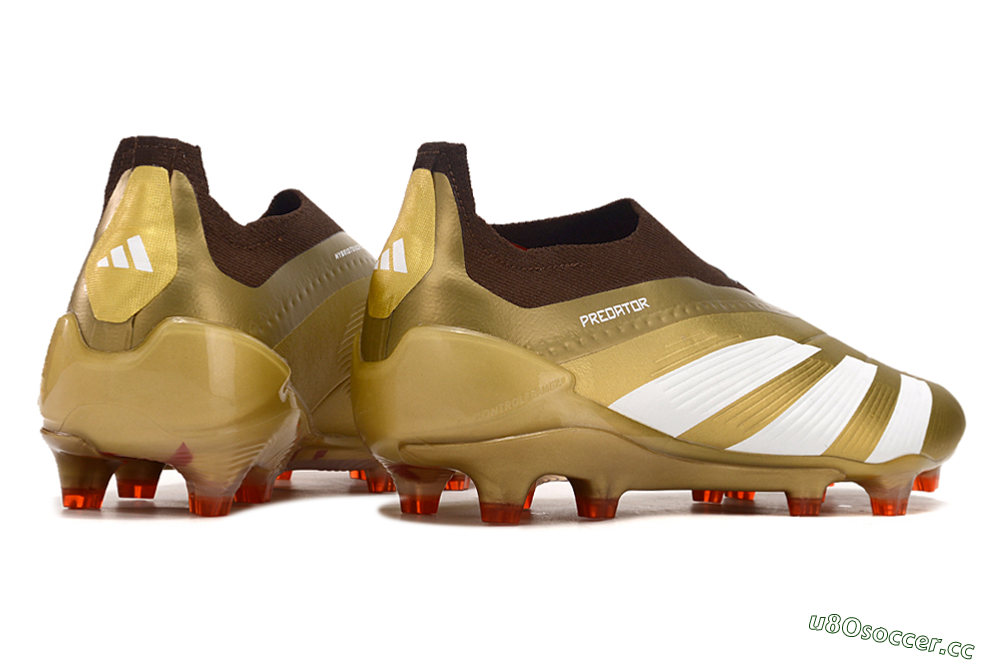 Men's Adidas Predator 24 Elite Laceless FG Firm Ground Low-Tops Football Boots - Gold/White/Brown 6
