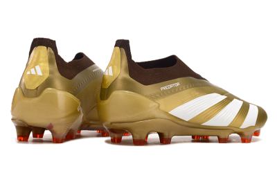 Men's Adidas Predator 24 Elite Laceless FG Firm Ground Low-Tops Football Boots - Gold/White/Brown