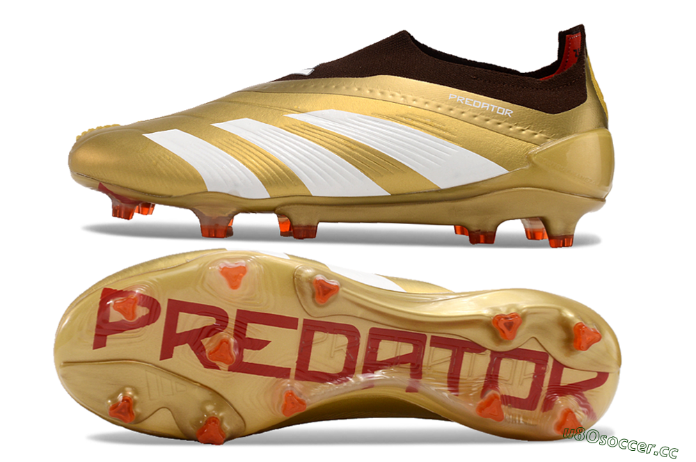 Men's Adidas Predator 24 Elite Laceless FG Firm Ground Low-Tops Football Boots - Gold/White/Brown 1