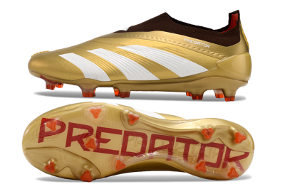 Men's Adidas Predator 24 Elite Laceless FG Firm Ground Low-Tops Football Boots - Gold/White/Brown