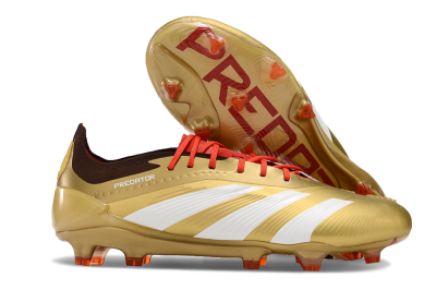 Men's Adidas Predator 24 Elite FG Firm Ground Low-Tops Football Boots - Gold/White/Brown