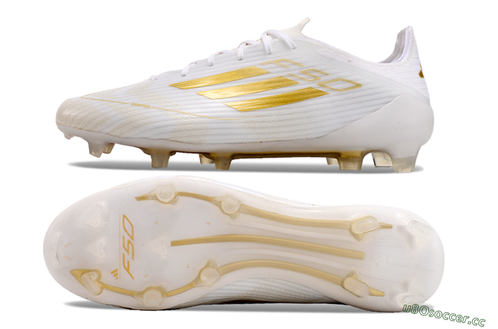 Men's Adidas F50 Adizero FG Firm Ground Low-Tops Football Boots - White/Gold 6
