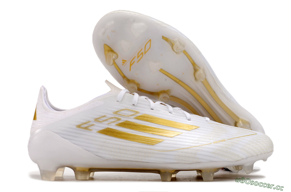 Men's Adidas F50 Adizero FG Firm Ground Low-Tops Football Boots - White/Gold 1