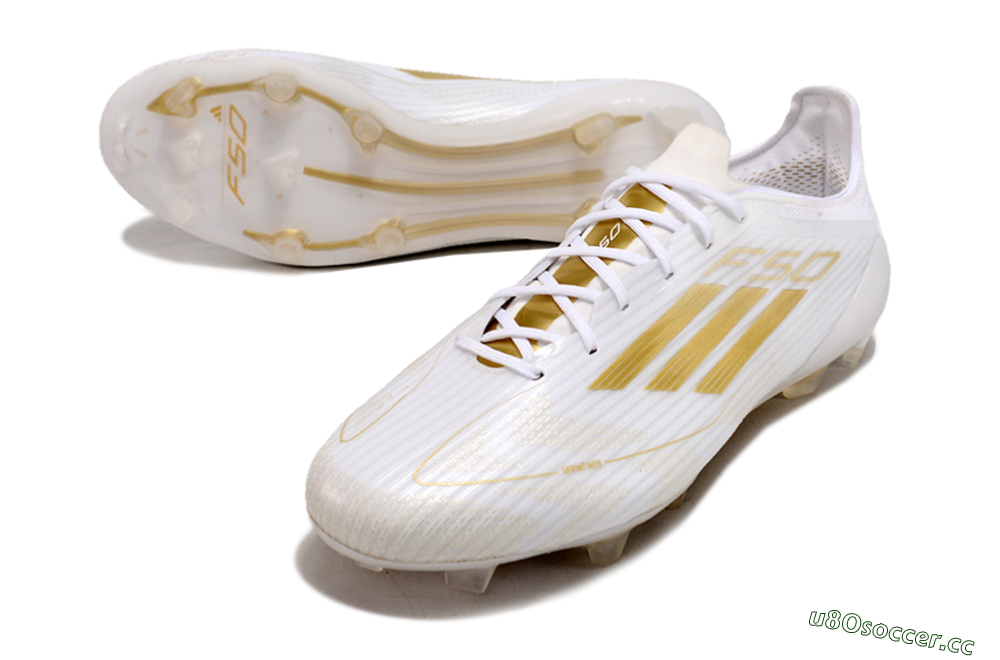 Men's Adidas F50 Adizero FG Firm Ground Low-Tops Football Boots - White/Gold 0