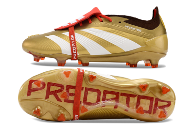 Men's Adidas Predator Elite Foldover Tongue FG Firm Ground Low-Tops Football Boots - Gold/White/Red