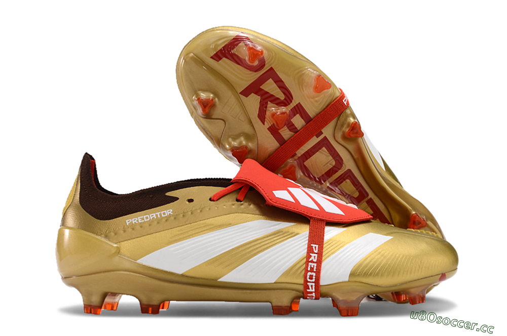 Men's Adidas Predator Elite Foldover Tongue FG Firm Ground Low-Tops Football Boots - Gold/White/Red 2