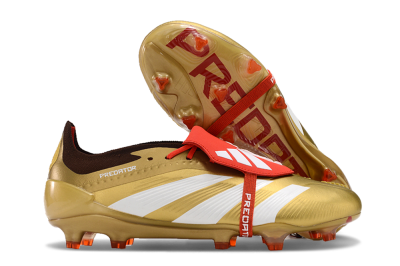 Men's Adidas Predator Elite Foldover Tongue FG Firm Ground Low-Tops Football Boots - Gold/White/Red