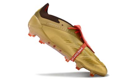 Men's Adidas Predator Elite Foldover Tongue FG Firm Ground Low-Tops Football Boots - Gold/White/Red