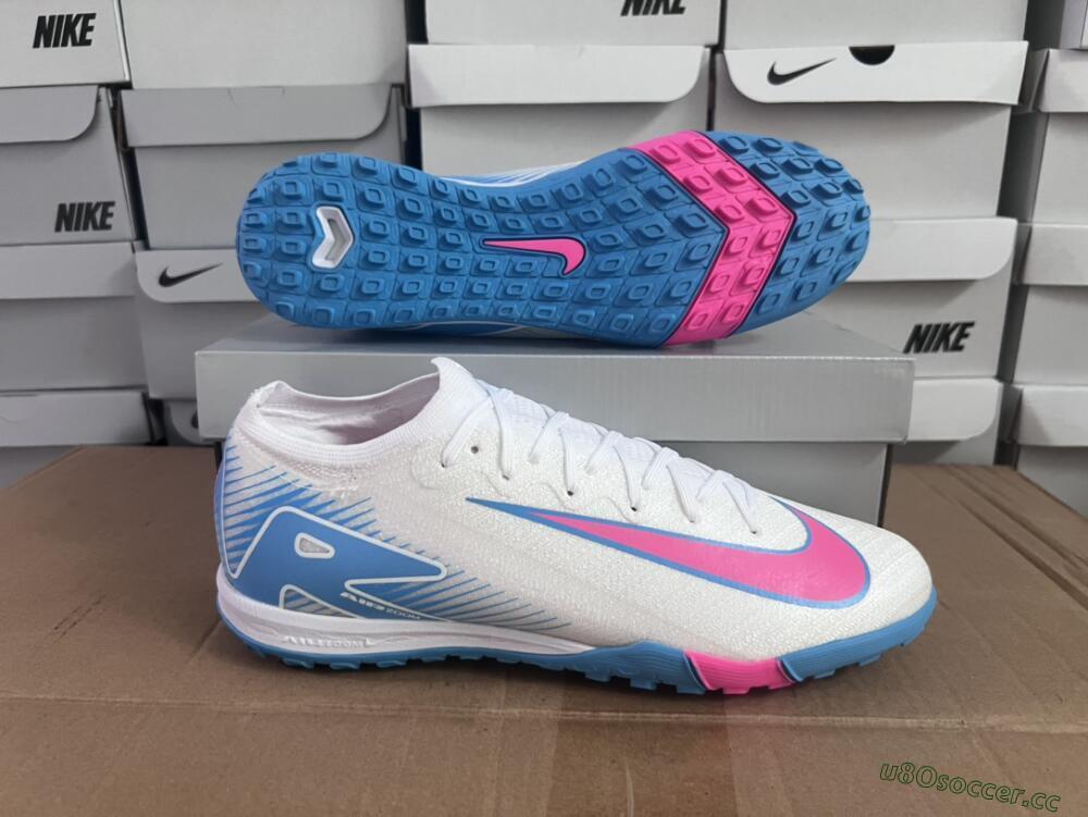 Unisex Nike Air Zoom Mercurial Vapor 16 Elite TF Artificial Turf Low-Tops Football Shoes - White/Pink/Blue