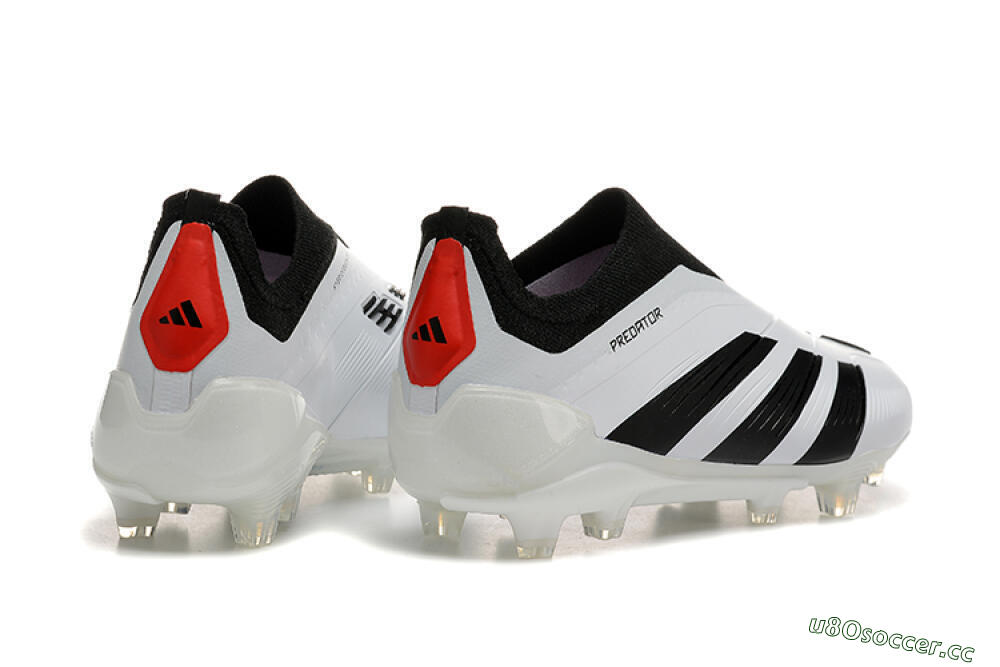 Men's Adidas Predator 24 Elite Laceless FG Firm Ground Low-Tops Football Boots - White/Black/Red 6