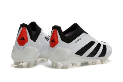 Men's Adidas Predator 24 Elite Laceless FG Firm Ground Low-Tops Football Boots - White/Black/Red