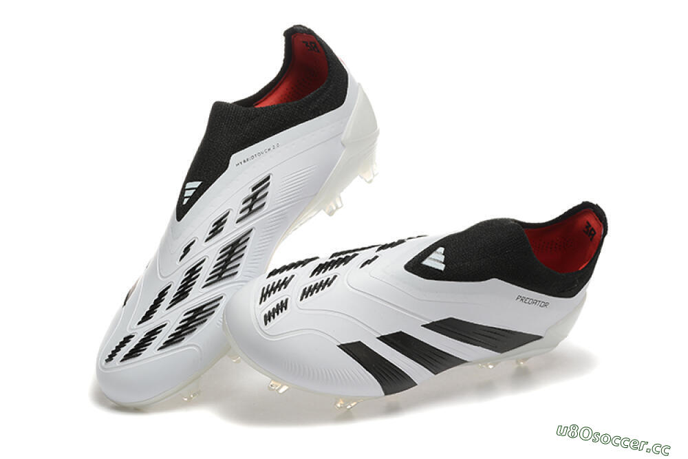 Men's Adidas Predator 24 Elite Laceless FG Firm Ground Low-Tops Football Boots - White/Black/Red 3