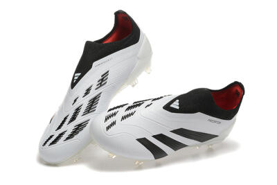 Men's Adidas Predator 24 Elite Laceless FG Firm Ground Low-Tops Football Boots - White/Black/Red
