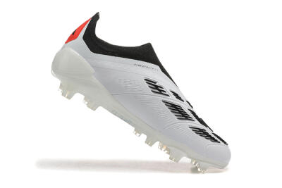 Men's Adidas Predator 24 Elite Laceless FG Firm Ground Low-Tops Football Boots - White/Black/Red