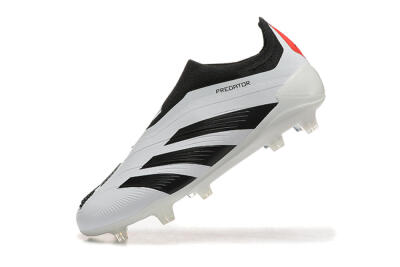 Men's Adidas Predator 24 Elite Laceless FG Firm Ground Low-Tops Football Boots - White/Black/Red