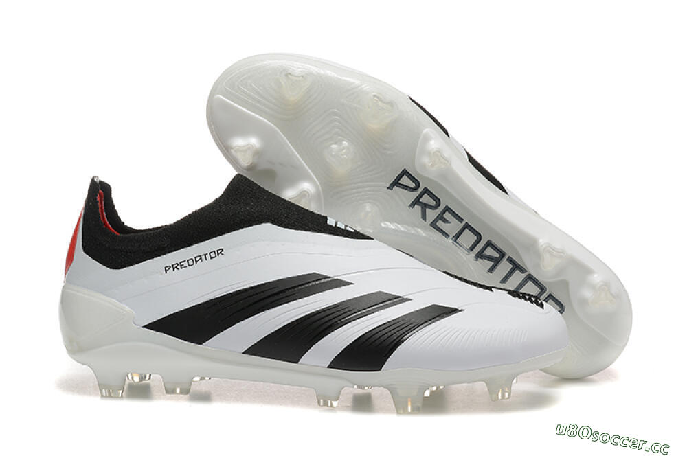 Men's Adidas Predator 24 Elite Laceless FG Firm Ground Low-Tops Football Boots - White/Black/Red 2