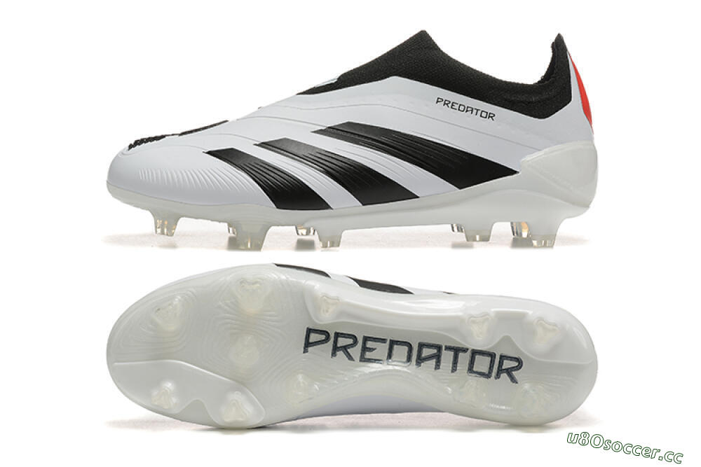 Men's Adidas Predator 24 Elite Laceless FG Firm Ground Low-Tops Football Boots - White/Black/Red 1