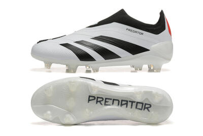 Men's Adidas Predator 24 Elite Laceless FG Firm Ground Low-Tops Football Boots - White/Black/Red