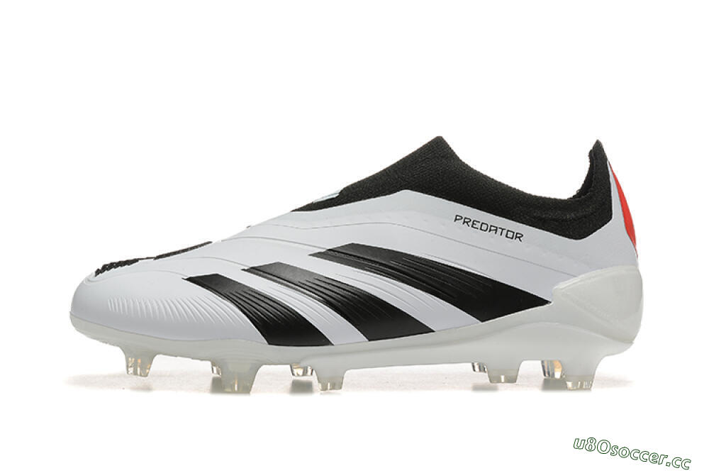 Men's Adidas Predator 24 Elite Laceless FG Firm Ground Low-Tops Football Boots - White/Black/Red 0