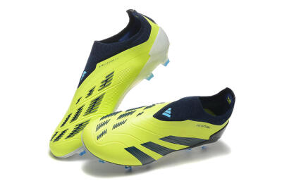 Men's Adidas Predator 24 Elite Laceless FG Firm Ground Low-Tops Football Boots - Yellow/Black/Blue