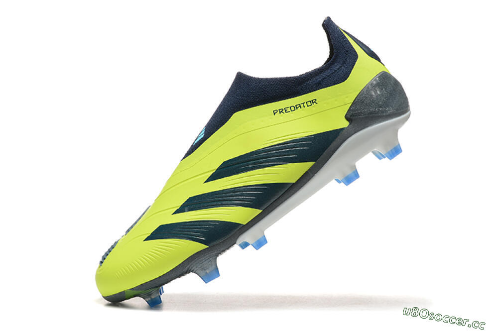 Men's Adidas Predator 24 Elite Laceless FG Firm Ground Low-Tops Football Boots - Yellow/Black/Blue 5