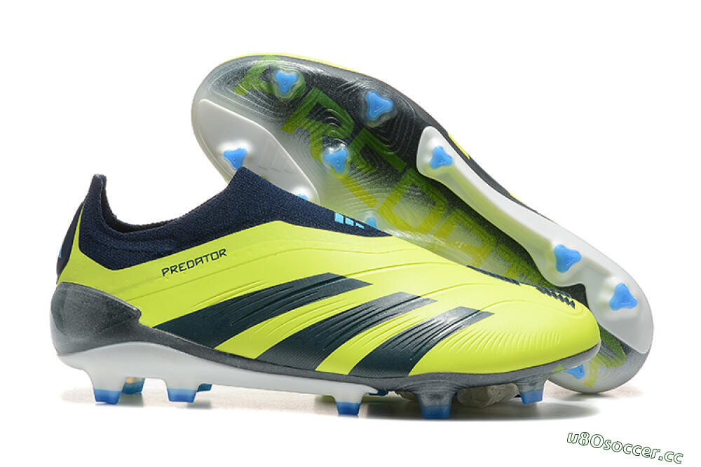 Men's Adidas Predator 24 Elite Laceless FG Firm Ground Low-Tops Football Boots - Yellow/Black/Blue 2