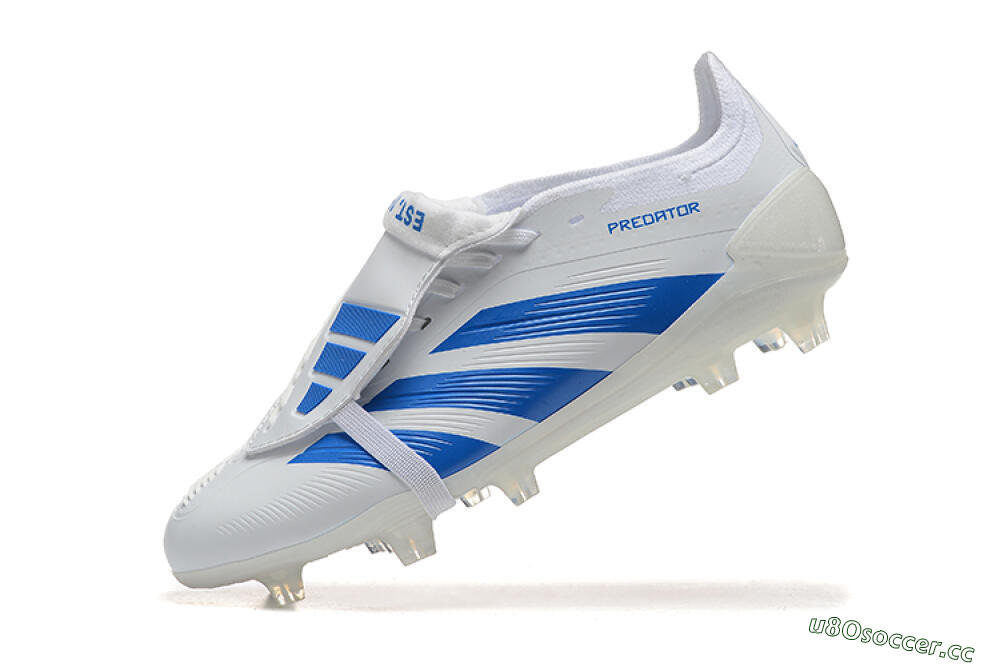 Men's Adidas Predator Elite Foldover Tongue FG Firm Ground Low-Tops Football Boots - White/Blue 5