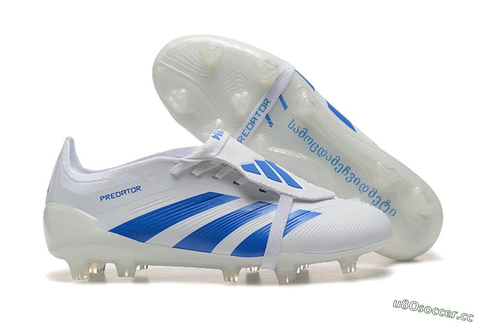 Men's Adidas Predator Elite Foldover Tongue FG Firm Ground Low-Tops Football Boots - White/Blue 2