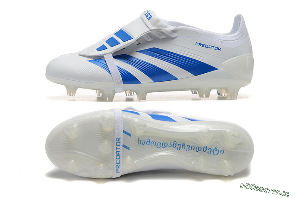 Men's Adidas Predator Elite Foldover Tongue FG Firm Ground Low-Tops Football Boots - White/Blue 1