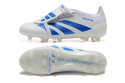Men's Adidas Predator Elite Foldover Tongue FG Firm Ground Low-Tops Football Boots - White/Blue