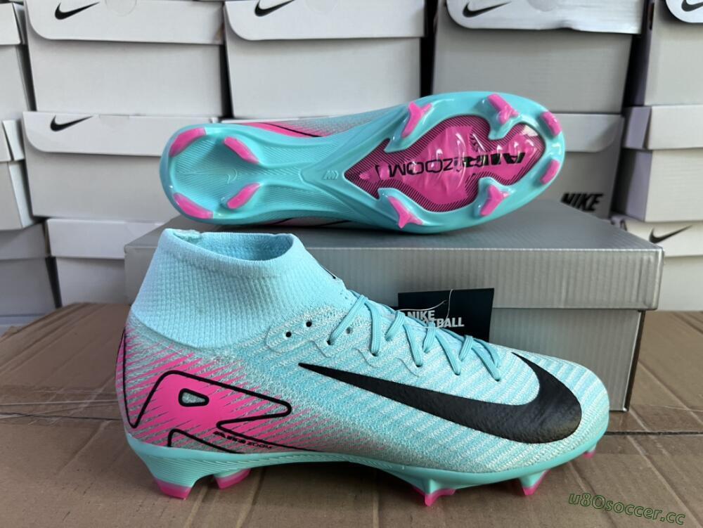 Men's Nike Air Zoom Mercurial Superfly 10 Elite FG Firm Ground High-Tops Football Boots - Jade/Black/Pink