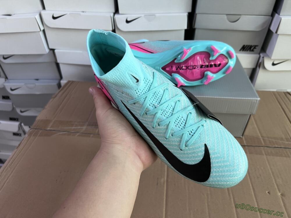 Men's Nike Air Zoom Mercurial Superfly 10 Elite FG Firm Ground High-Tops Football Boots - Jade/Black/Pink