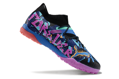 Men's Puma Future Ultimate TF Artificial Turf Low-Tops Football Shoes - Black/Pink/Blue