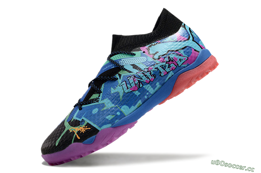 Men's Puma Future Ultimate TF Artificial Turf Low-Tops Football Shoes - Black/Pink/Blue 6