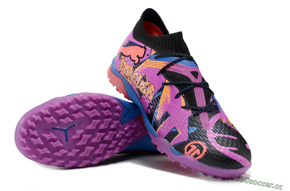 Men's Puma Future Ultimate TF Artificial Turf Low-Tops Football Shoes - Black/Pink/Blue 3