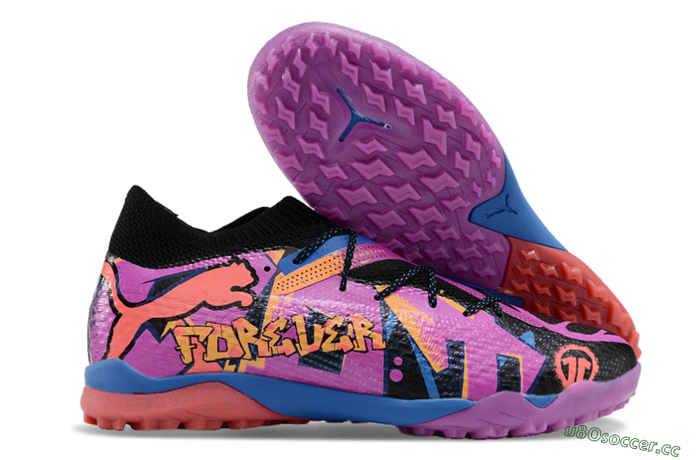 Men's Puma Future Ultimate TF Artificial Turf Low-Tops Football Shoes - Black/Pink/Blue 2