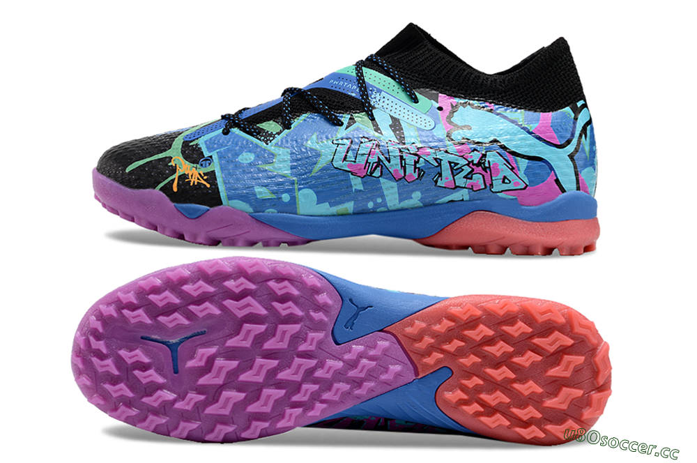 Men's Puma Future Ultimate TF Artificial Turf Low-Tops Football Shoes - Black/Pink/Blue 1