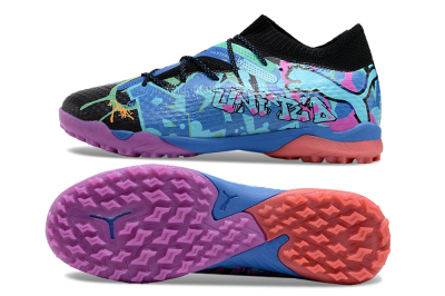 Men's Puma Future Ultimate TF Artificial Turf Low-Tops Football Shoes - Black/Pink/Blue