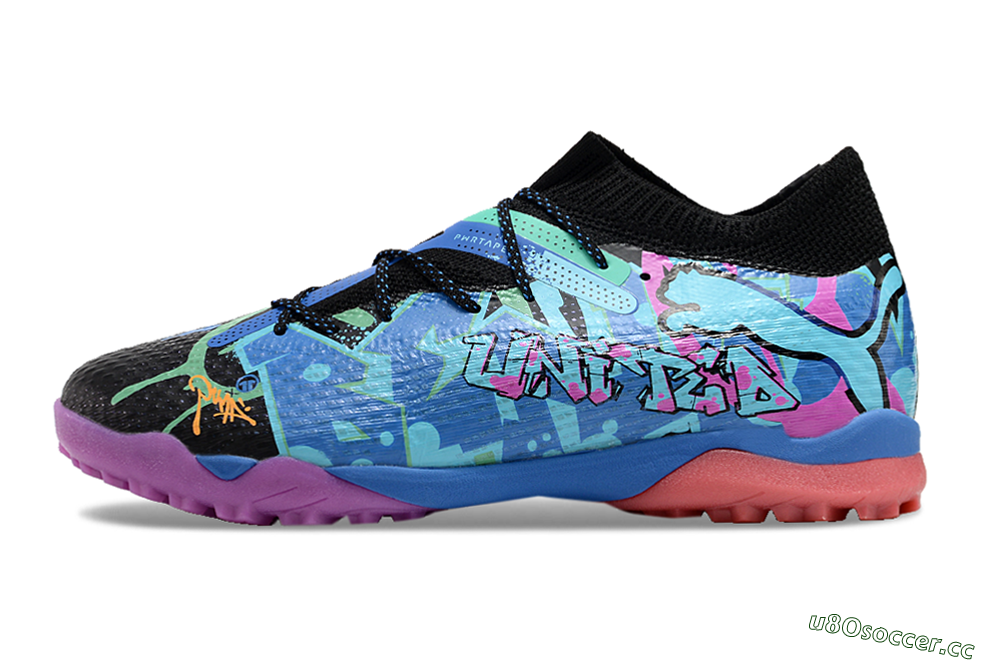 Men's Puma Future Ultimate TF Artificial Turf Low-Tops Football Shoes - Black/Pink/Blue 0
